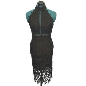 Bardot Dress Womens Extra Small Black Lace Halter Midi Bodycon Cocktail Evening‎